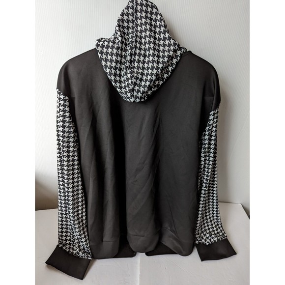 Colorblock Hooded Houndstooth Zip  Jacket Fashion Hoodie Women Plus Size 6XL B&W - Picture 3 of 10